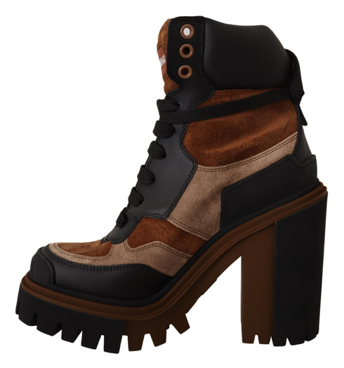 Dolce & Gabbana Black Leather Short Boots Brown Shoes